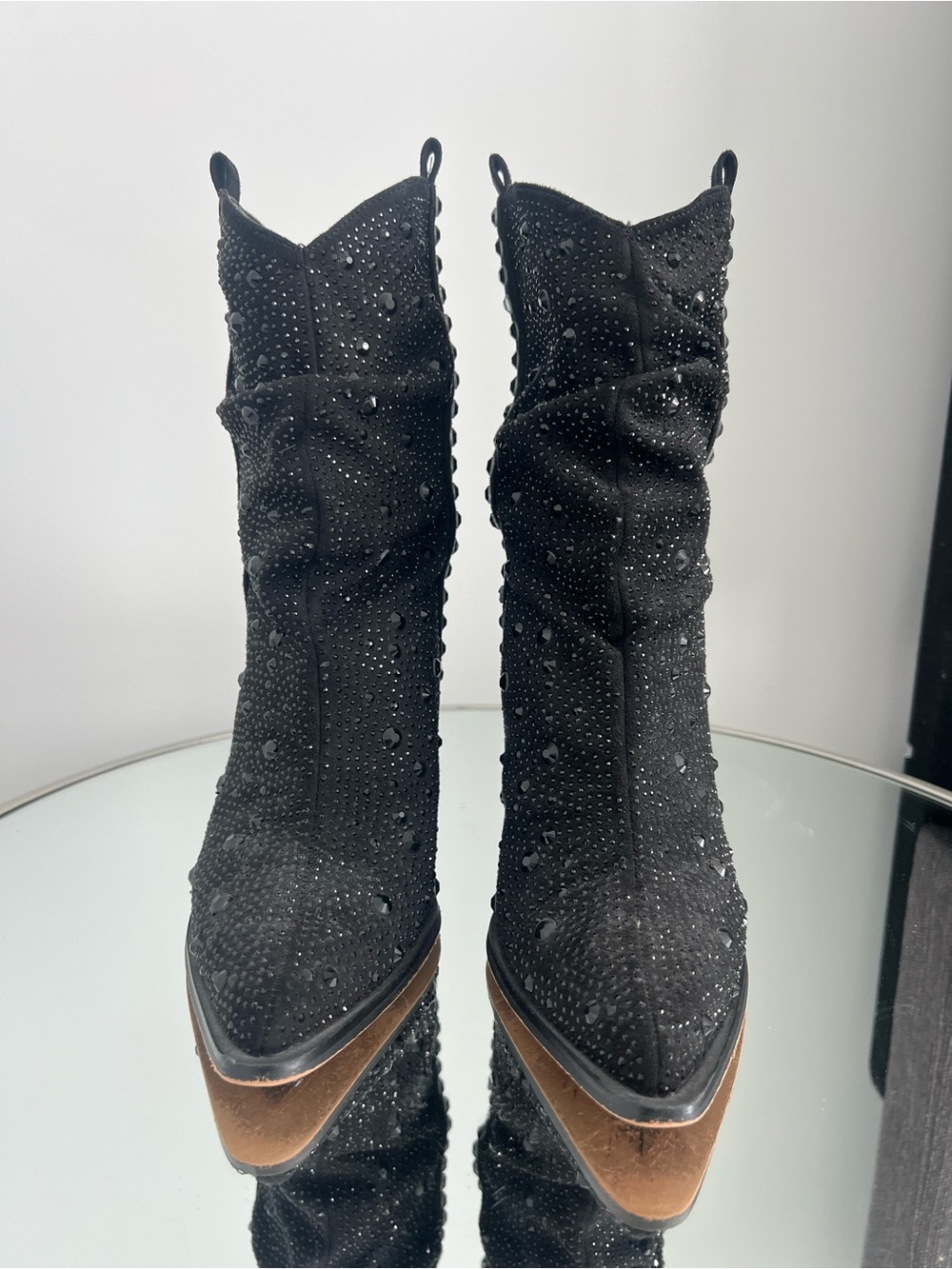 Jessica Simpson Black Crystal Embellished Pointed Toe Western Boots